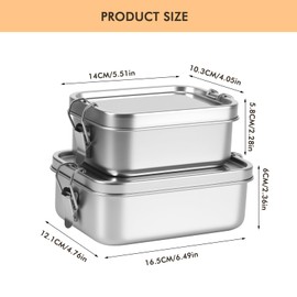 Kinberry Stainless Steel Lunch Box, 2 Pack (850ml + 550ml) Leakproof Food Container, Reusable Metal Lunch Box, Dishwasher Safe, for Adults, Kids, Office, School