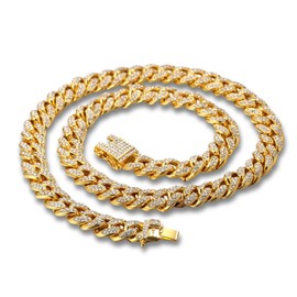 Halukakah Baby Toddler Cuban Link Chain - TYCOON JUNIOR - Kid's 18k Real Gold Plated Chain Necklace 14" Small Size,Gold Color,Lab Diamonds Prong Set,Fits Ages 6+ Y/O. with Giftbox