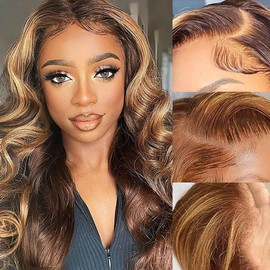 vivehebe Ombre Lace Front Wig Human Hair 22Inch 227 Color Highlight Wig Human Hair 13x4 HD Transparent Body Wave Lace Front Wigs Human Hair 180% Density