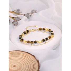CrystalTears Tiger Eye Crystal Heart Bracelet for Women Girls, Gold Layered Healing Stone Beaded Bracelets Jewellery Gifts for Women Mum Girlfriend Friends Birthday Christmas Valentine’s Day