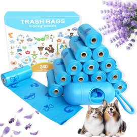 Dog Waste Bags, With Holder, Cute Blue Pet Poop Bags, 240 Count 13.8” x 9.8” Dog Poop Bags Rolls, Leakproof Strong & Sturdy Waste Bags for Doggie Cat Pet