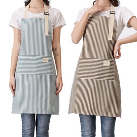 Lofekea Aprons 2 Pack Adjustable Bib Aprons with 2 Pockets Cotton Linen Cooking Kitchen Chef Apron for Women and Men