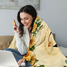 AICLIV Sunflower Floral Monogrammed Throw Blanket, 60" x 50", Yellow, Polyester, Flannel, Female, Adult, All Seasons, High Thermal Performance