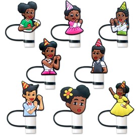 8Pcs Cartoon Straw Cover Toppers, 10mm Reusable Straw Cover Caps, Drinking Dust Proof Straw Tips Lids for Tumbles Cups Accessories (Cartoon)