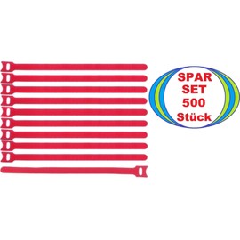 500 x Velcro Cable Ties 300 x 28 mm Red - Velcro Cable Ties - Resealable / Reusable (500, 300 x 28 mm Red)