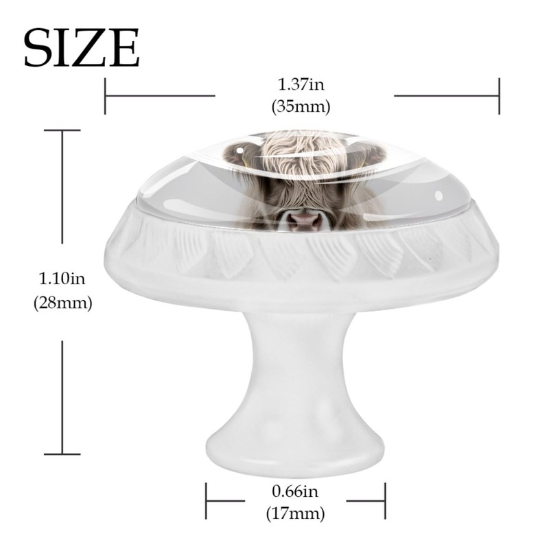 NEWzone 4 Pack White Cabinet Knobs, Highland Cow Decorative Kitchen