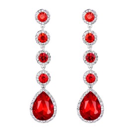 BriLove Women's Elegant Wedding Bridal Crystal Beaded Teardrop Chandelier Dangle Earrings Red