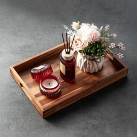 Wood Serving Tray with Handles Set of 2, Decorative Breakfast Tray Platter, Food Drinks Tray for Eating, Working, Storing, Coffee Table Used in Bedroom, Kitchen, Ottoman, Living Room, Bathroom