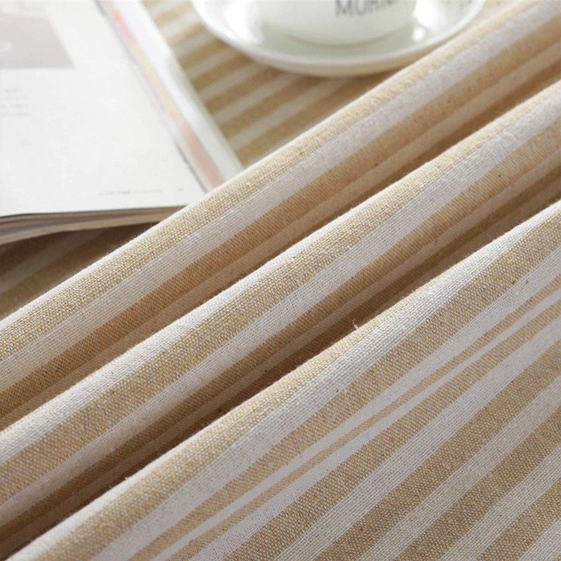 meioro Round Tablecloth Beige White Soft Plain Striped Linen Table