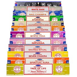 SAMASIA Satya Mix 12 incense set 3 - Tree of Life, Spiritual Aura, Seven Chakra, Sacred Ritual, Nirvana, Mystic Yoga, Eastern Tantra, Cal White Sage, Ayurveda etc and comes with incense holder