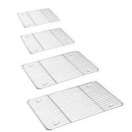 P&P CHEF Baking Cooling Rack Set for Cooking Roasting, 4-Piece Stainless Steel Wire Racks for Oven Use, Healthy & Dishwasher Safe, Rectangle, 8.6 + 9.7+ 11.6 + 15.3 Inch