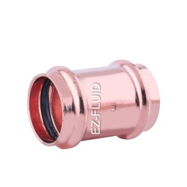 EZ-FLUID Plumbing Heavy Duty 1-1/4" Press x Press LF Copper Press Coupling Pressure Copper Fitting With Roll Pipe Tube Stop,ProPress Press Copper Fitting Connection for Residential,Commercial. (1)