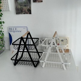 Basket organizer fruit basket 2-tier kitchen steel storage basket black