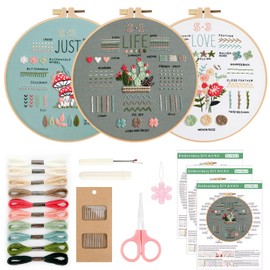 Arvoni 3 Pieces Embroidery for Beginners, Embroidery Set Adults for Floral Pattern Plants, Embroidery Set with Stick, Poke Set, Instruction Manual (English language not guaranteed), Embroidery Kit for