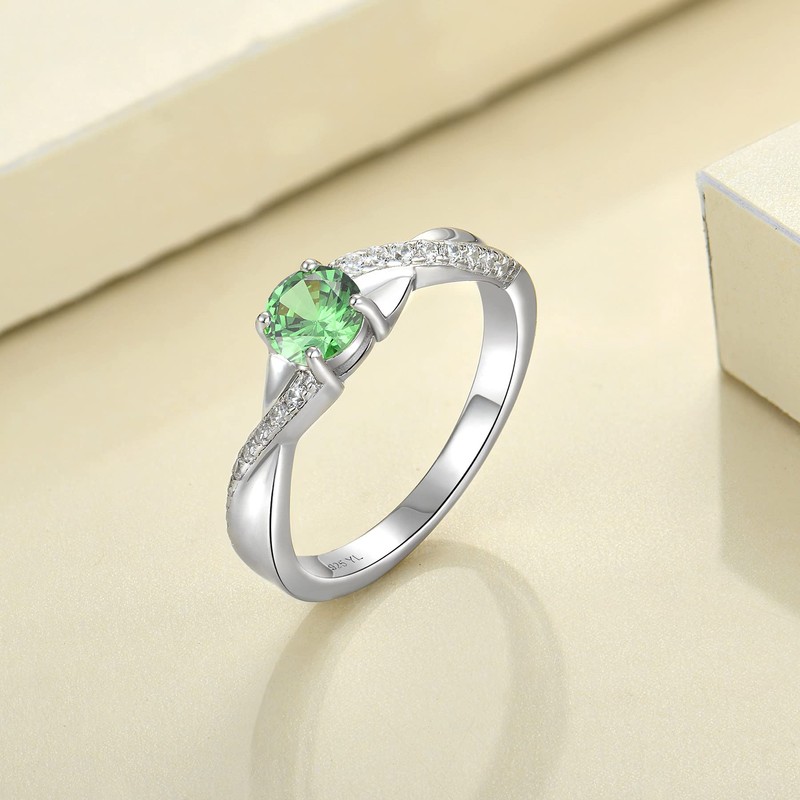 YL 925 Sterling Silver Engagement Ring 5MM Created Emerald Infinity