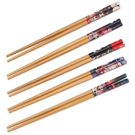 Chopsticks, 5 Pairs Chopsticks, Japanese Chopsticks, Sushi Sticks, Bamboo Chopsticks, Dishwasher Safe with Luxurious Black, Handmade