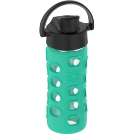 Lifefactory 12-Ounce Glass Water Bottle with Active Flip Cap and Protective Silicone Sleeve, Kale