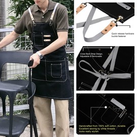 Vantoo Chef Kitchen Denim Apron with Pockets for Men and Women (43-Black)