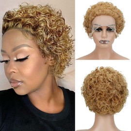 Ycoiner Short Curly Lace Front Wigs Human Hair Pixie Cut Short Curly Human Hair Wigs Pixie Cut HD Lace Front Wigs Human Hair Plucked Bleached Knots Pixie Cut Wigs for Black Women