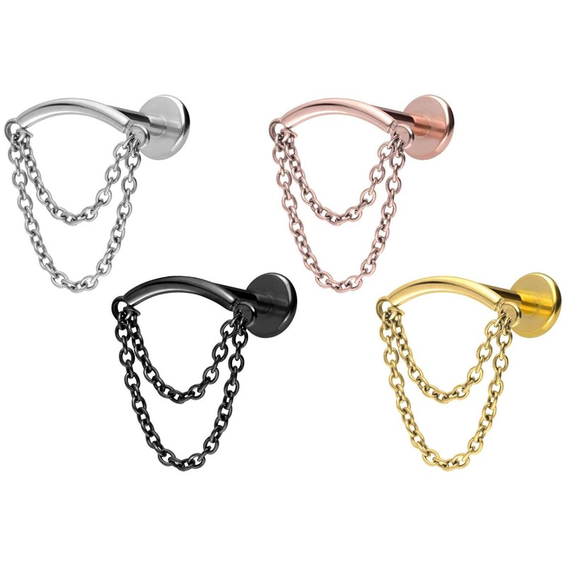 PIERCINGLINE Titanium Labret with Internal Thread Bow + 2 Chains
