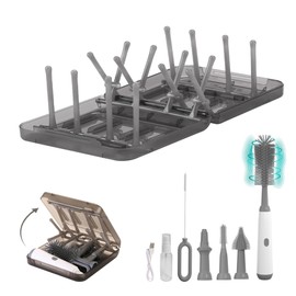 Electric Bottle Brush Cleaner Set 8 in 1 with Rechargeable Electric Bottle Cleaner,Silicone Bottle Brush, Nipple Brush, Straw Brush, Soap Dispenser, Drying Rack for Baby Bottle and Water Bottle