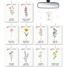 10PCS Christian Car Air Fresheners – Inspirational Floral Bible Verse Christian Car Accessories for Women – Car Mirror Hanging Accessories, Christian Gifts, Religious Gifts for Women