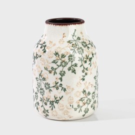 YSNN Beige and Green Vintage Rustic Ceramic Vase,Handcrafted Farmhouse Decorative Vase, Easy to Clean Perfect for Flowers Wedding Centerpiece or Shelf Decor 8Inch