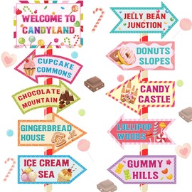 Abilat 20 Pcs Candyland Party Decorations Welcome to Candyland Directional Signs Candy Land Themed Birthday Party Supplies for Girls Kids Christmas Halloween Trunk or Treat Decor