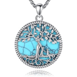 AEONSLOVE Tree of Life Necklace Women's with Turquoise Tree of Life Pendant Silver 925 Tree of Life Necklace Mother Daughter Jewellery Gift for Mum Grandma (2 Children), Sterling Silver Sterling