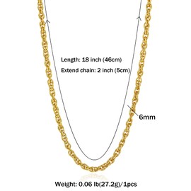 SKENUDY 14K Gold/Silver 316L Waterproof Stainless Steel Necklace for Men, Cuban Chain, W: 8/9/6 mm, L: 18 inches +2, Hypoallergenic Jewellery, Birthday Gifts, Friends, Stainless Steel, No Gemstone