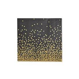 Pack of 20 Confetti Cocktail Size Paper Napkin Black Gold 5" x 5"