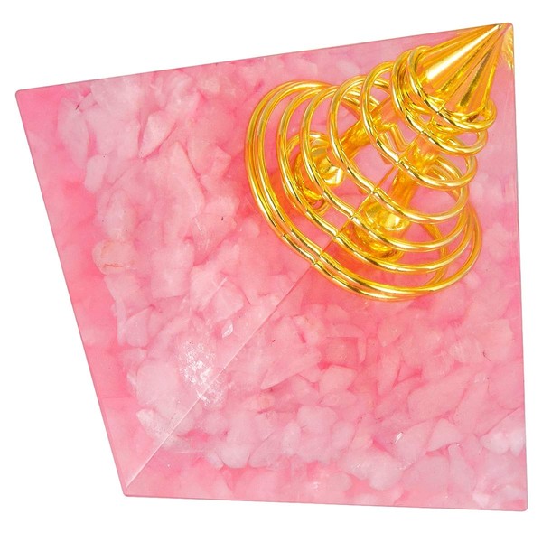 KYEYGWO Rose Quartz Energy Pyramid Gemstone with Gold Wire, Reiki Crystal Pyramid Healing Stone for Chakra Healing, Meditation and Home Decoration