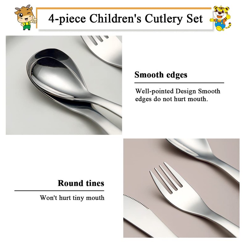 Berglander Children's Cutlery 4-Piece Stainless Steel Children's Tableware Set, Child