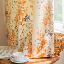SUOUO Burnt Orange Floral Curtains for Living Room Dining Chenille Patterned Boho Leaf 84 Inches Long 2 Panels Light Filtering Window Drapes for Bedroom