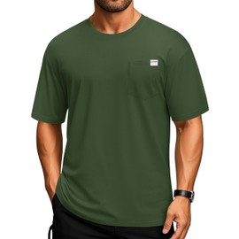 Cotrasen T Shirts for Men Short Sleeve Cotton UPF 50+ Moisture Wicking Lightweight Cooling Tshirts Casual Crew Neck Pocket Tee Army Green