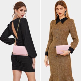 Women's Evening Clutch Bag Chain Soft PU Leather Purse Handbag with Detachable Chain Strap, Ladies Shoulder Crossbody Bag for Wedding Cocktail Party (Pink)