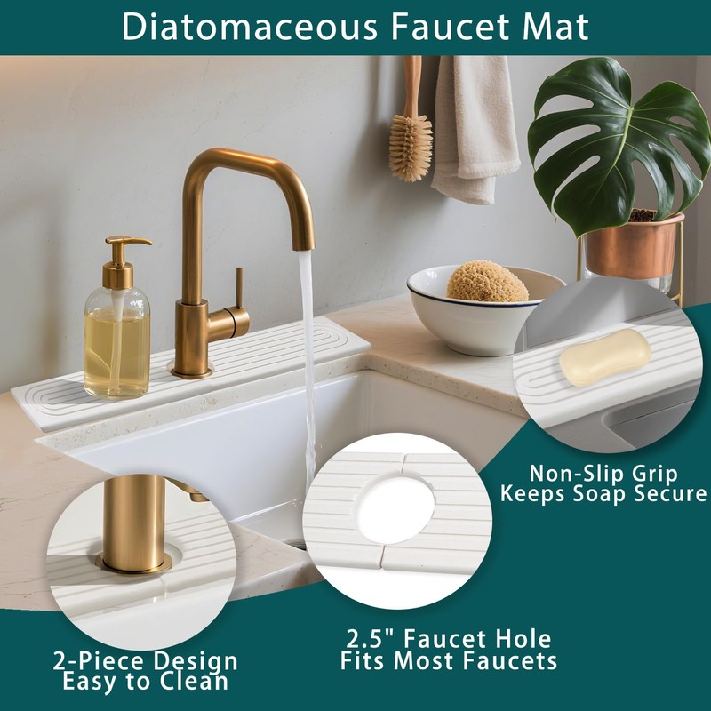Faucet Mat for Kitchen Sink, Diatomite Absorbent Faucet Stone Drying