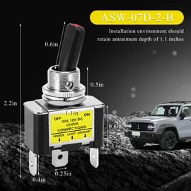 JUSTTOP 2PCS Heavy Duty Rocker Toggle Switch, 12V 30A DC Waterproof Lighted Toggle Switch, SPST 2 Position 3 Pin Auto Metal Rocker Toggle Switch for Car Truck Marine Boat (Red)