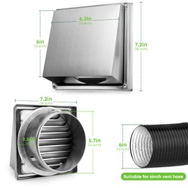 Stanbroil 6 Inch Wall Vent Exhaust Cover, Stainless Steel External Extractor Dryer Cushioned Non-Return Flap, Outside Airflow Vent Replacement Hood