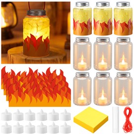 VIHOSE 12 Set Camping Lanterns Crafts with LED Candle Light DIY Fake Fire Camping Craft Kits Make Your Own Campfire Lanterns Decoration for Camp Party Home Party Favors