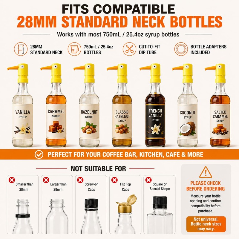 Syrup Pump for 28mm Standard Neck 750mL/25.4oz Syrup Bottles, 2mL
