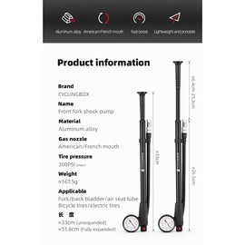 Gigicloud High Pressure Air Shock Pump High-Pressure Air Shock Bicycle Pump for Fork Rear Suspension Cycling Air Inflator Road Bike Fork