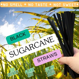 x50 Drinking Straight Straws-Disposable Compostable & Eco Friendly-Made from Sugarcane X50 Natural Drinking Straws,Plastic-Free,Waterproof Paper Straws-Food grade-21cm(8.2inches) Non Soggy (Black)