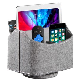 Fanousy 360° Rotating Remote Control Holder, PU Leather TV Remote Caddy Organizer Basket Storage Box with 5 Compartments for Pen, Pencil, Art Supplies, Makeup Brush, Office Desk Table Accessories