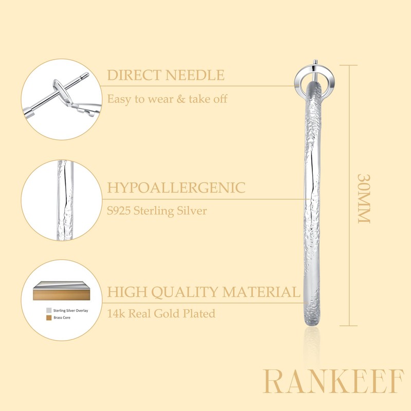 RANKEEF 925 Sterling Silver Hoop Earrings Hypoallergenic Silver Hoops Earrings