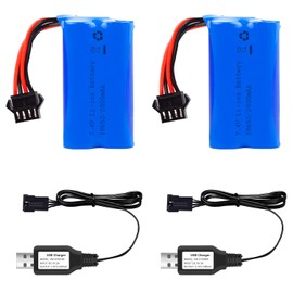 VICMILE 2000mAh 7.4V Electric Water Gun Battery 2S 15C Li-ion Battery with SM-4P Plug Fit for Electric Water Gun High Capacity RC Batteries with 2 USB Battery Chargers