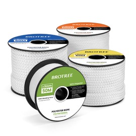 Brotree Polyester Rope 5mm x 30m White - Diamond Braided Rope Cord Low Stretch - 300KG Breaking Load
