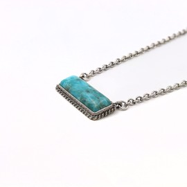 Elosee Turquoise Stone Bar Shape Pendant Chain Necklace 18 Inch (Turquoise)