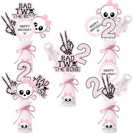 Jollyboom Bad Two The Bone Party Decoration Girl, 24pcs Bad 2 The Bone Table Centerpiece Stick Pink Skeleton Table Topper for Rock and Roll Music Theme Girl 2nd Born to Rock Birthday Party Decoration