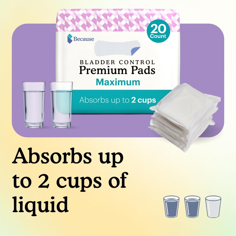 Because Incontinence Pads for Women - Maximum Absorbency, Postpartum Liners,